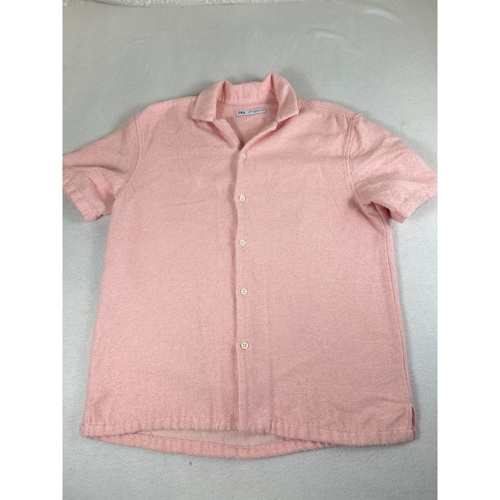 Zara Terry Cloth Shirt Women Medium Pink Casual‎